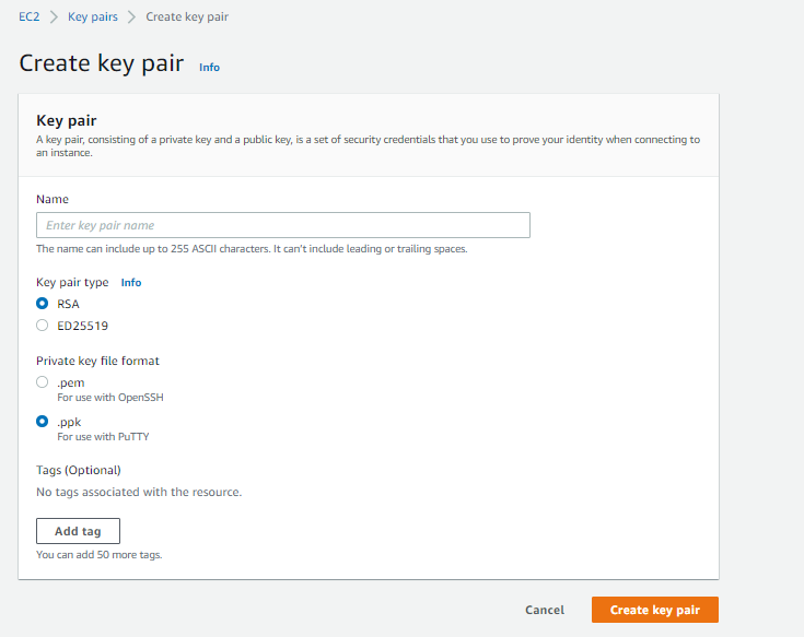 create new key pair from aws console - identicalcloud