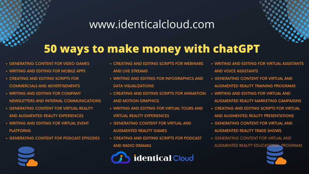 50 ways to make money with chatGPT - identicalcloud.com